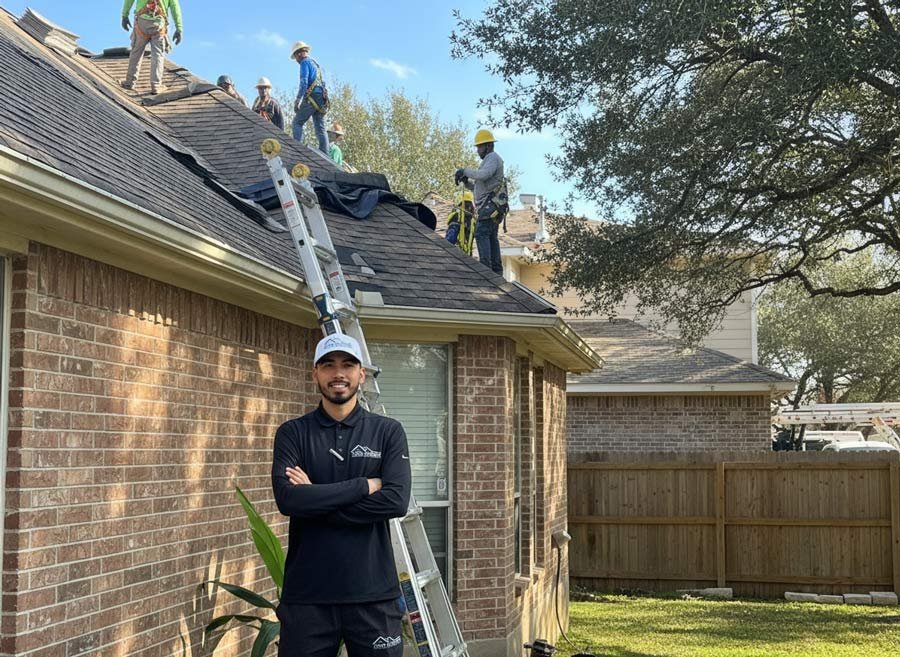 Top Choice Roofing team working on an insurance-covered roof replacement
